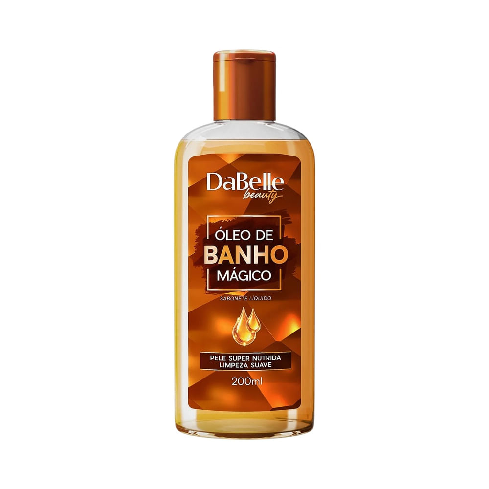 Close do frasco do Óleo de Banho Dabelle Óleo Mágico 200ml.